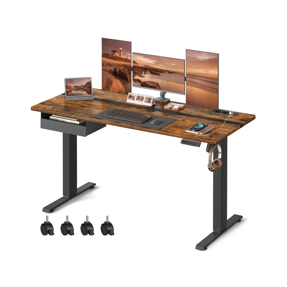 Image of Höhenverstellbarer Schreibtisch elektrisch mit Steckdose und Schublade