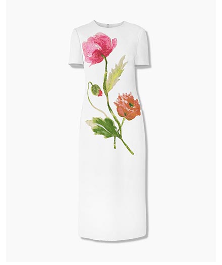 Poppy-Print Midi Dress