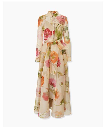 Poppy-Print Organza Trench Dress