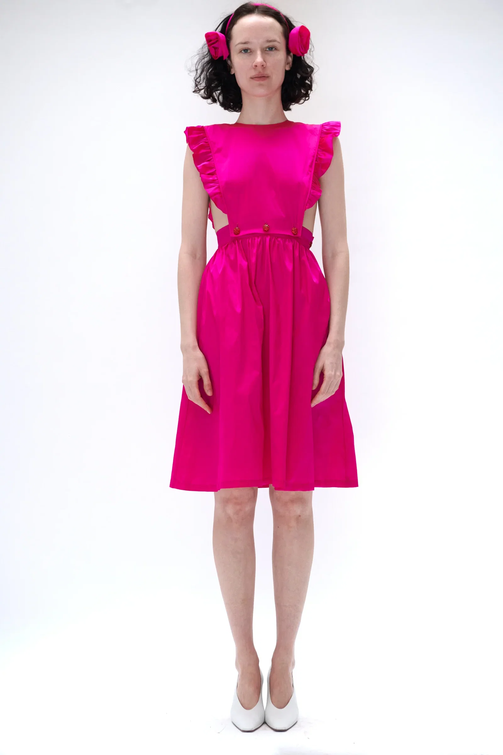 Image of Apron Dress in Fuschia Taffeta