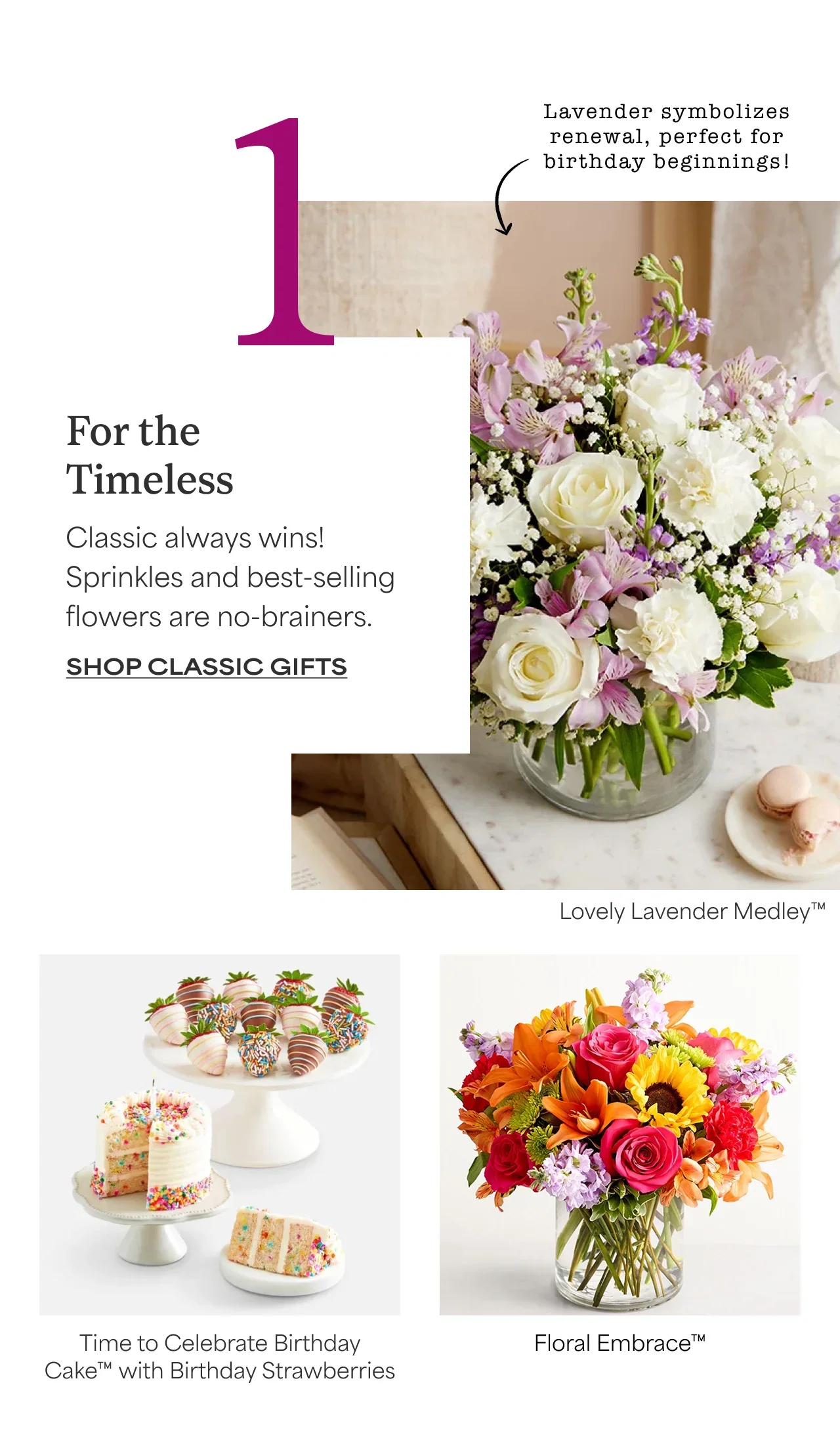 For the Timeless | Classic always wins! Sprinkles and best-selling flowers are no-brainers. | Shop Classic Gifts