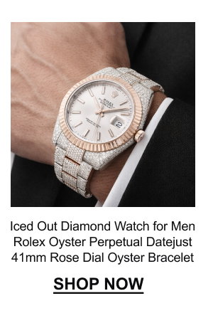 Iced Out Diamond Watch for Men | Rolex Oyster Perpetual Datejust | 41mm | Rose Dial | Oyster Bracelet