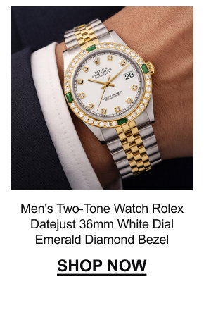 Men's Two-Tone Watch Rolex Datejust | 36mm | White Dial | Emerald Diamond Bezel