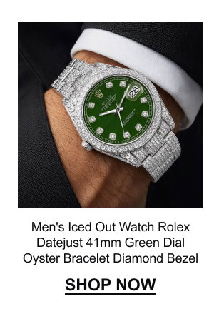 Men's Iced Out Watch Rolex Datejust | 41mm | Green Dial | Oyster Bracelet | Diamond Bezel