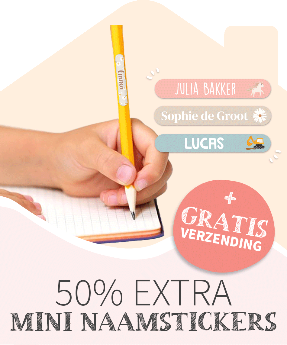 50% extra Mini Naamstickers + gratis verzending