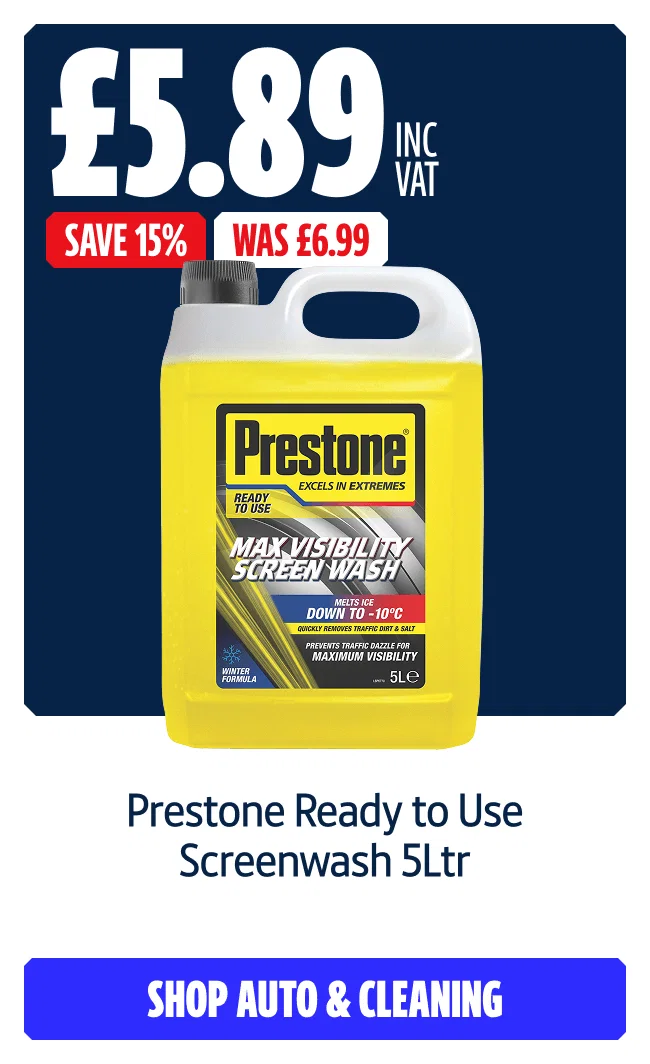 £5.89 INC VAT SAVE 15% WAS £6.99 Prestone Ready to Use Screenwash 5Ltr
