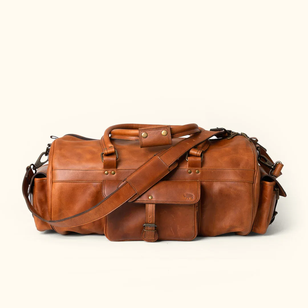Image of Roosevelt Buffalo Leather Duffle Bag | Amber Brown
