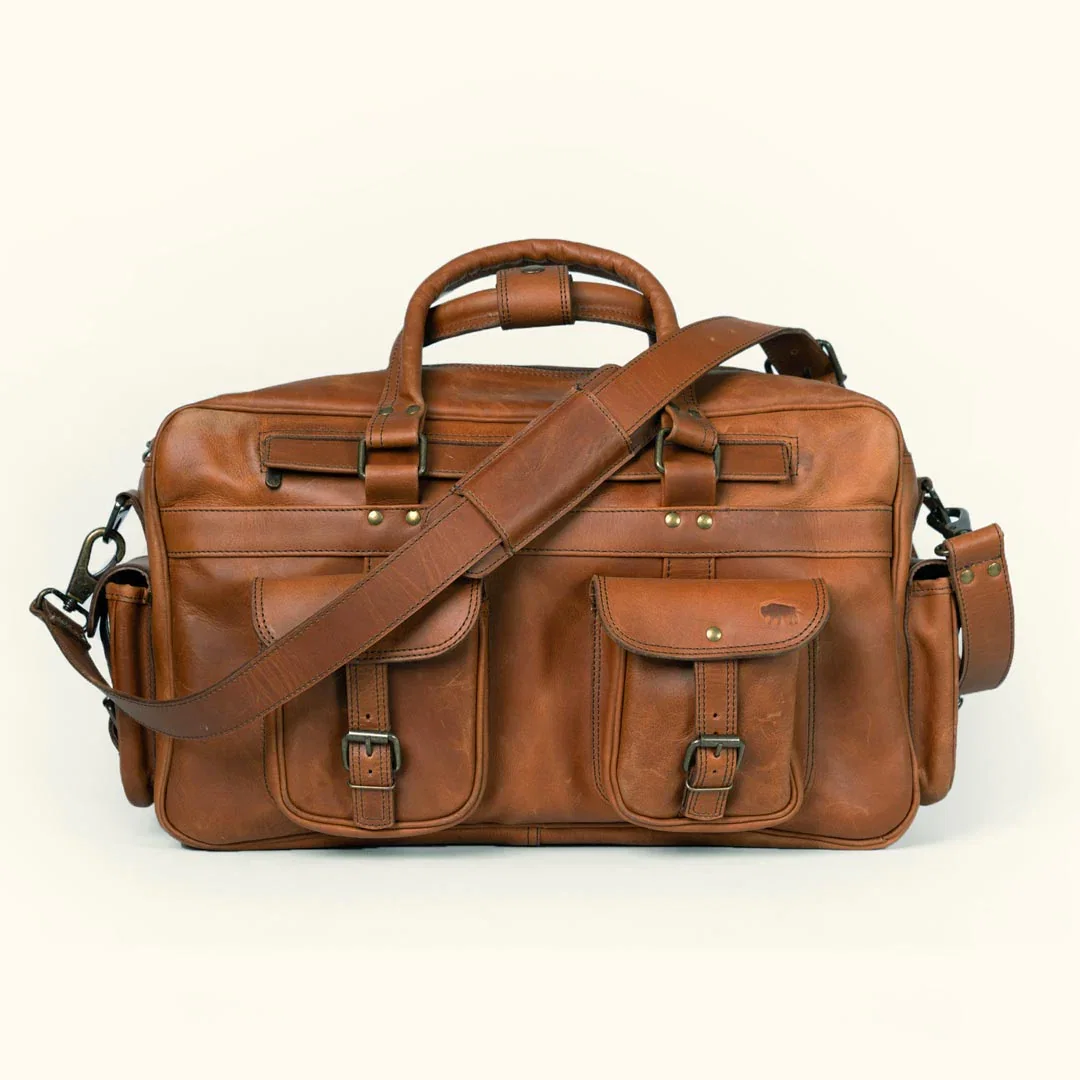 Image of Roosevelt Buffalo Leather Pilot Bag - Large | Amber Brown