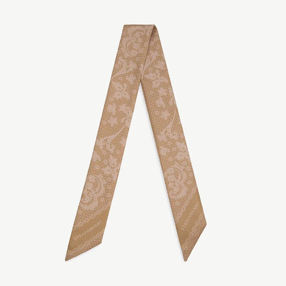 Image of Silk Skinny Scarf - Rose Lace