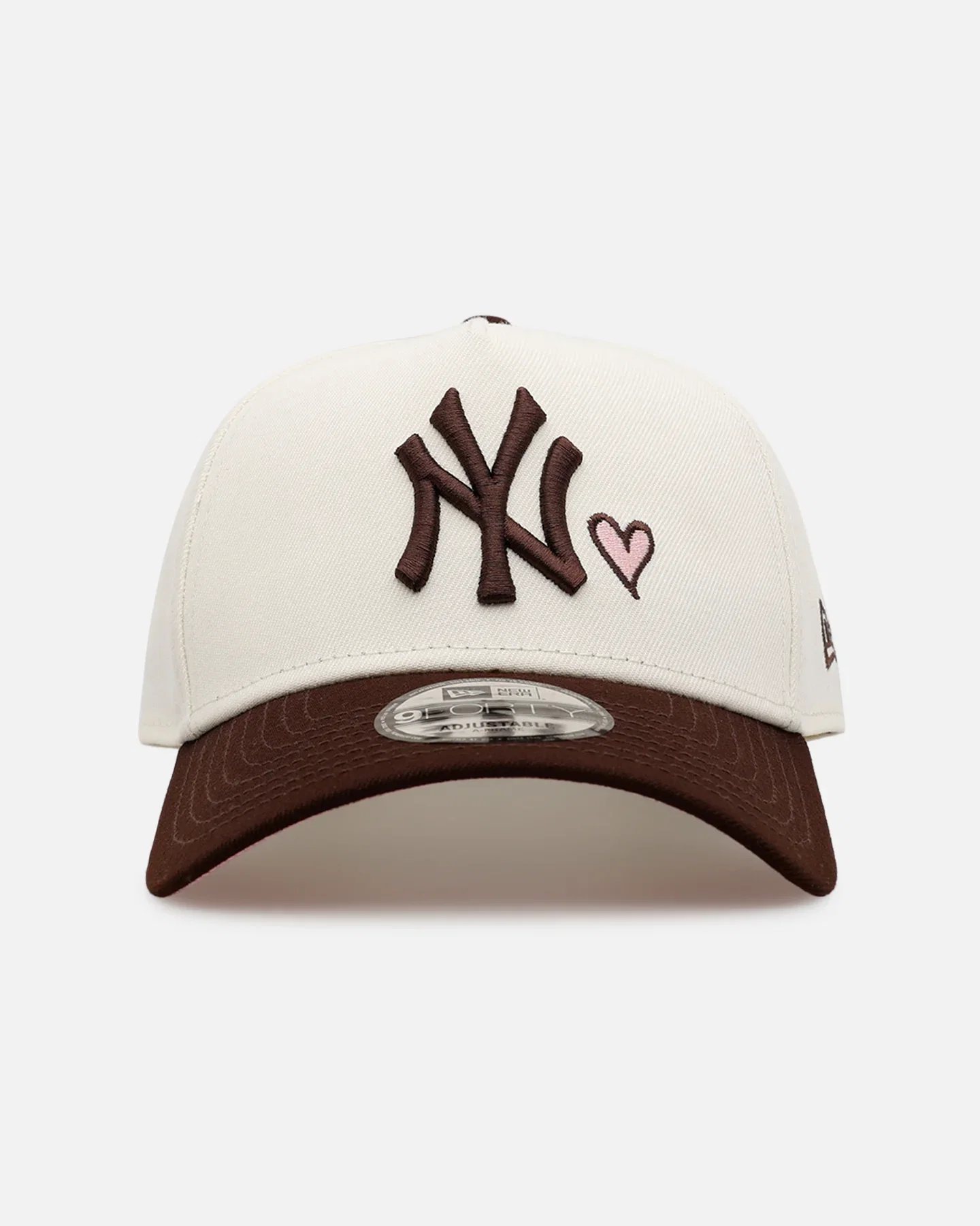 Image of New Era New York Yankees 'Pink Satin Hearts Walnut' 9FORTY A-Frame Snapback Chrome/Walnut