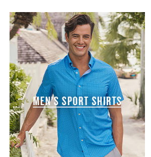 Men's Sport Shirts. Man in blue button up tee.