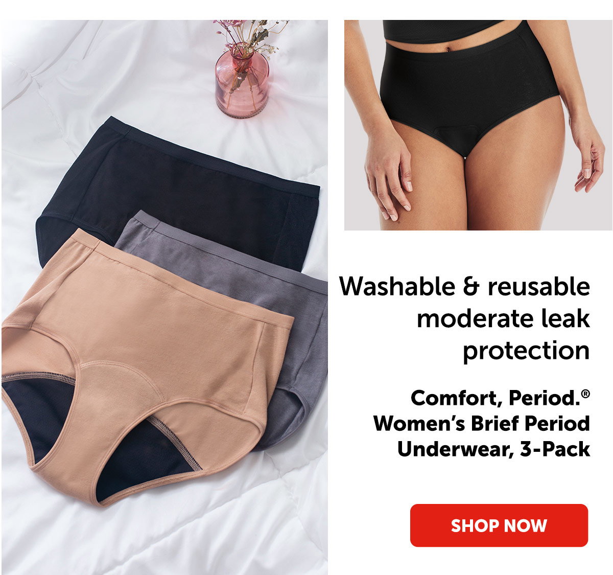 Comfort, Period. Women’s Brief Period Underwear, 3-Pack