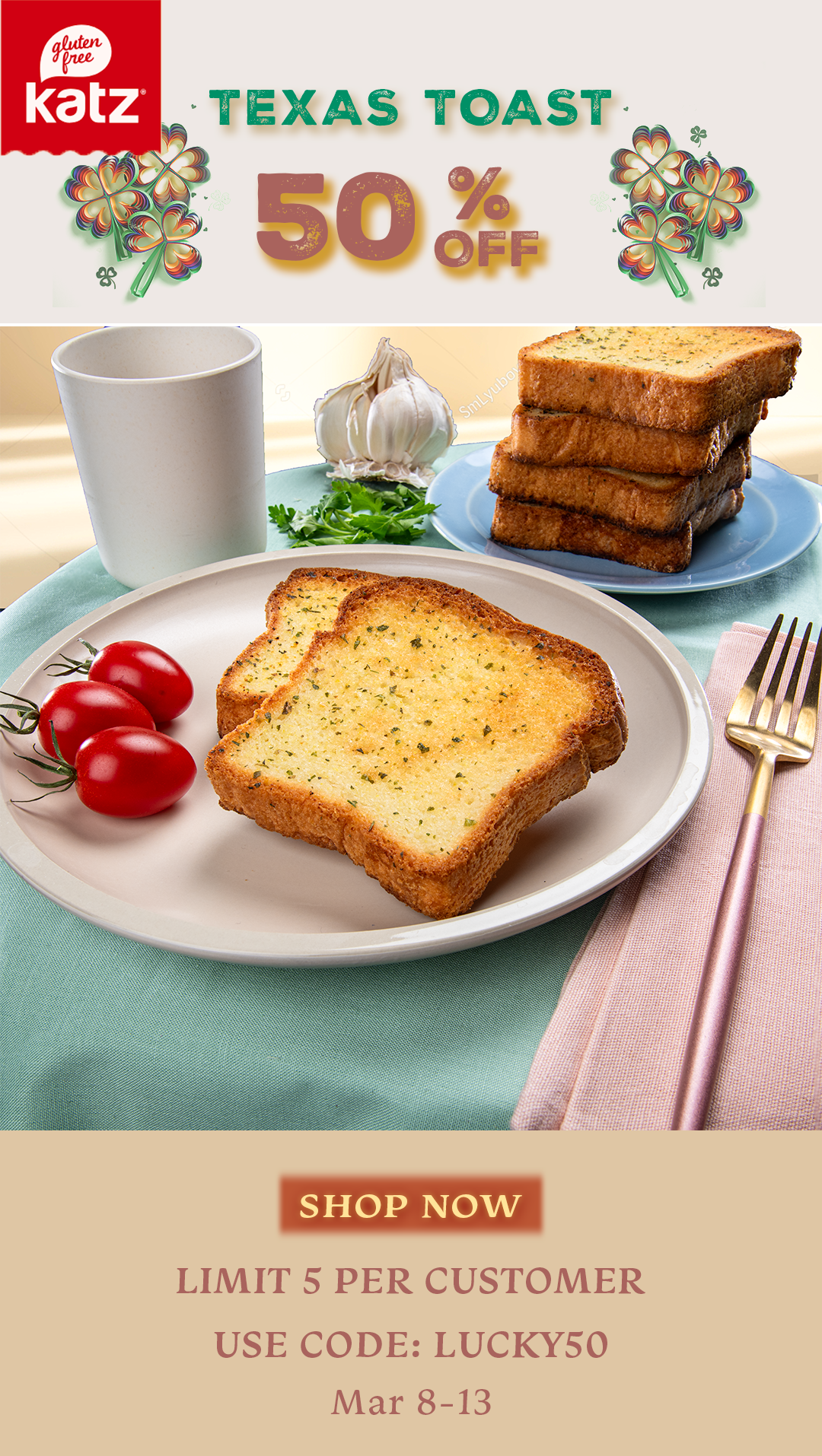 Katz Gluten Free Texas Toast — 50% off this week. Use code LUCKY50.
