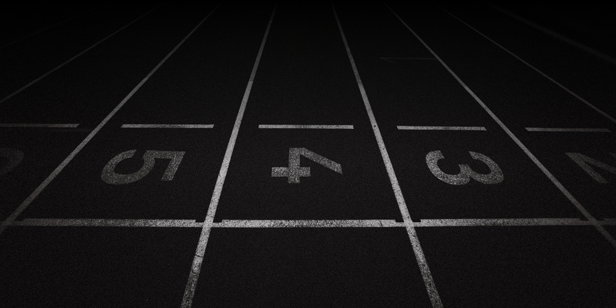 An image of the 3rd, 4th and 5th starting number lines on a track course.