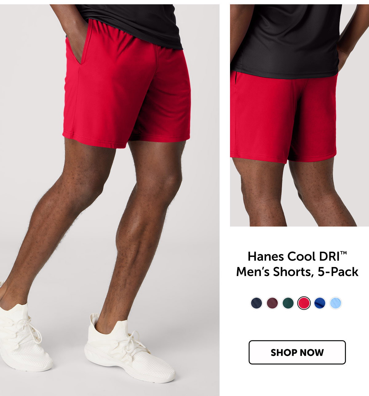 Hanes Cool DRI Men’s Shorts, 5-Pack