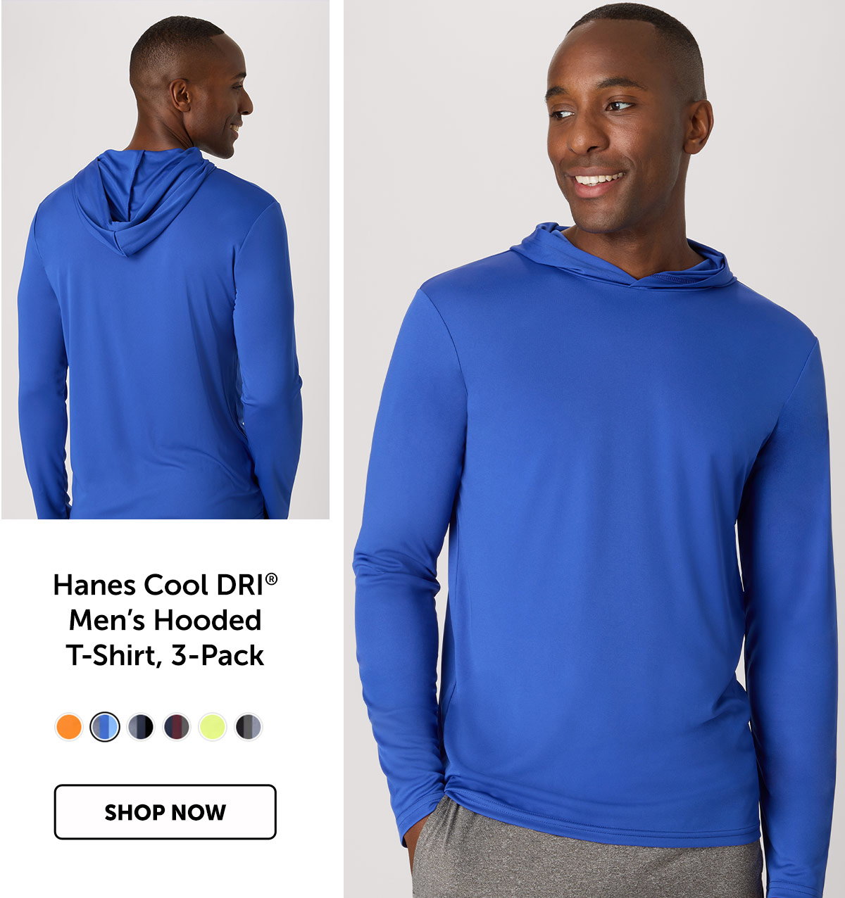 Hanes Cool DRI Men’s Hooded T-Shirt, 3-Pack