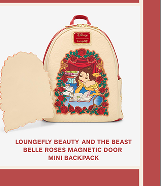 Loungefly Beauty and the Beast Belle Roses Magnetic Door Mini Backpack