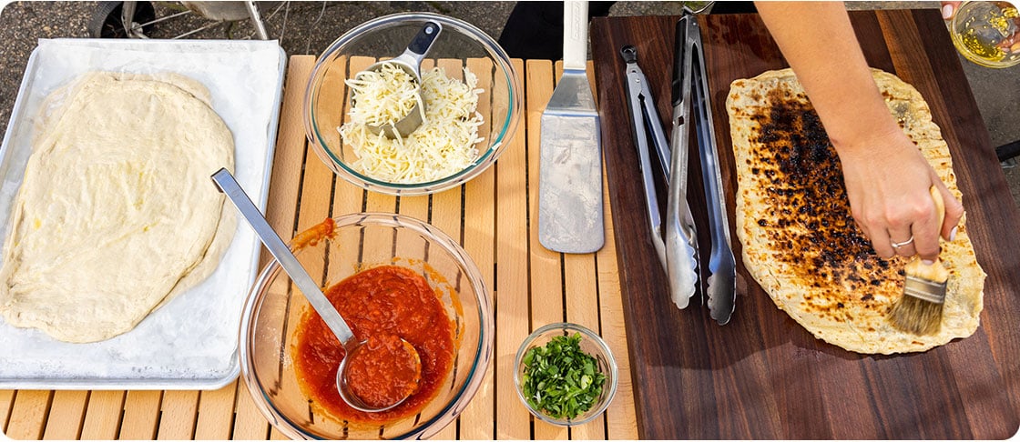 Mise en place for a grilled pizza