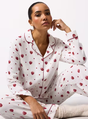 White Strawberry Print Traditional Pyjamas + Free Click and Collect