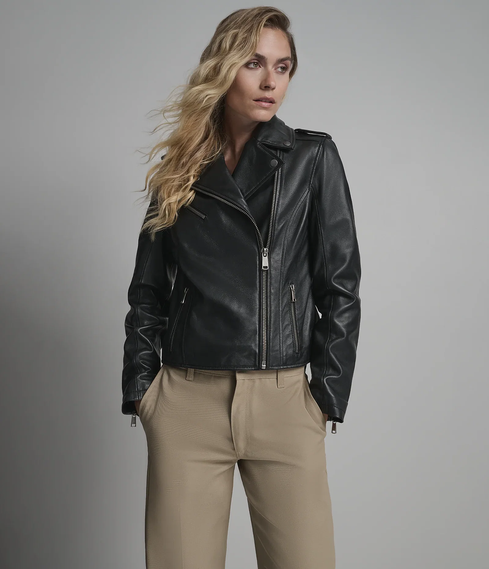 Image of Madeline Asymmetrical Leather Moto Jacket