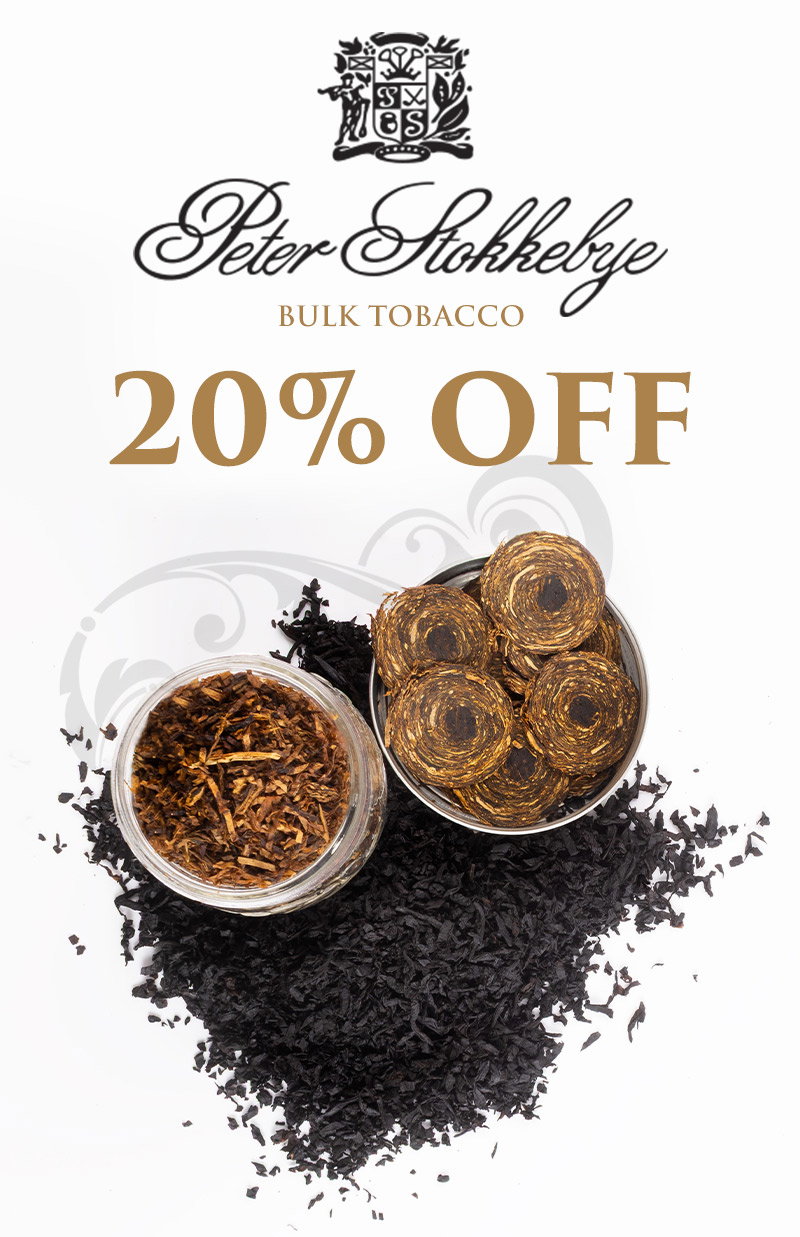 Through March 17 at 11:59 p.m. ET, receive 20% off all Peter Stokkebye bulk pipe tobacco on-site.
