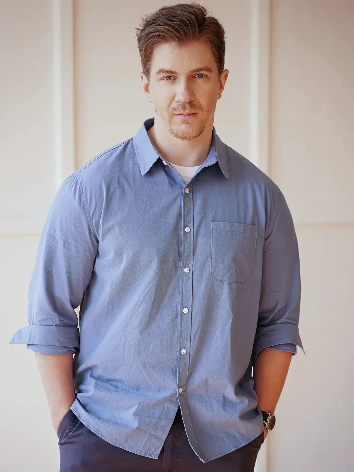 Image of Men's Acid Washed Cotton Long Sleeve Shirt