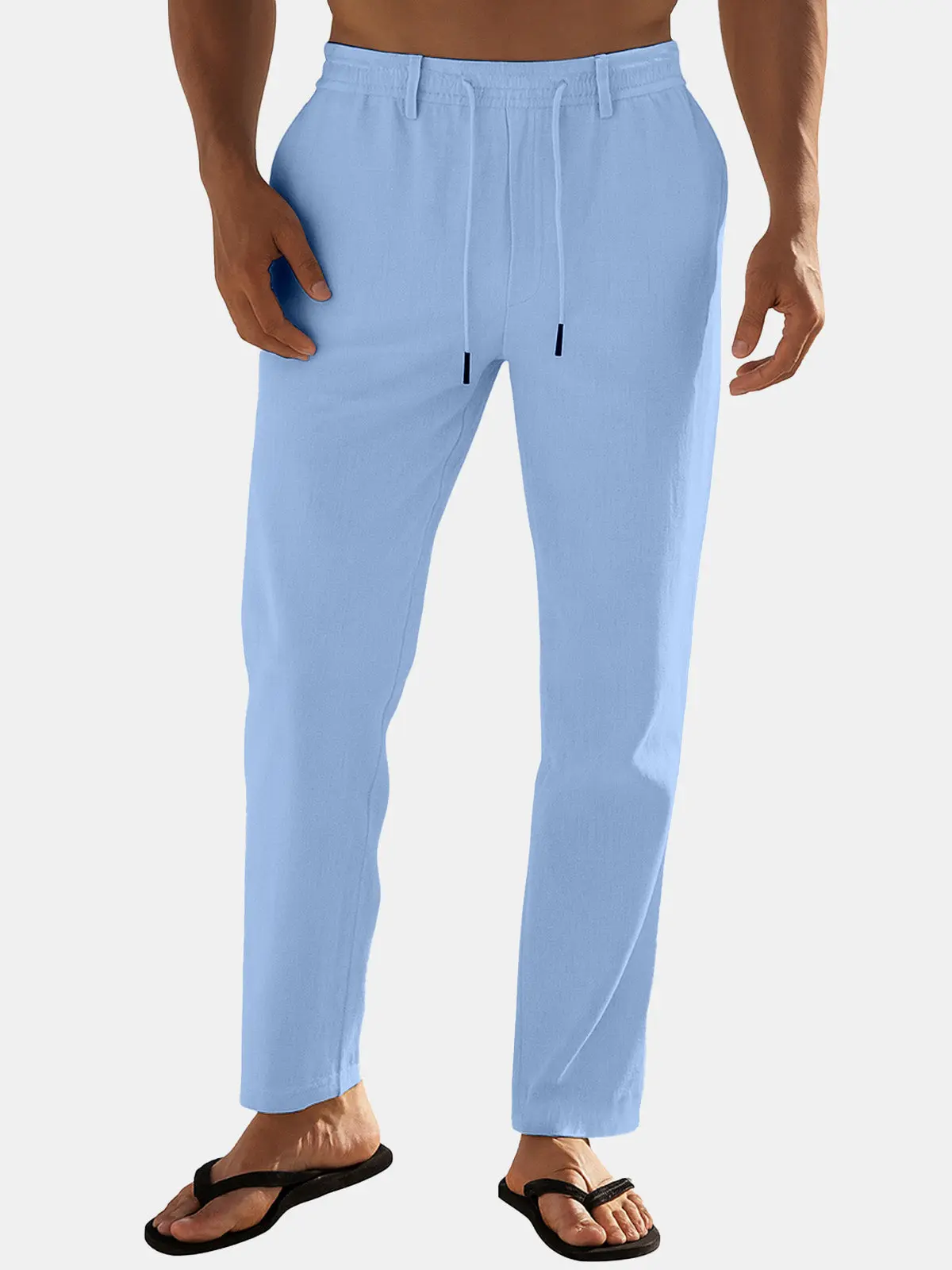 Image of Men's Regular Fit Linen Blend Drawstring Pants