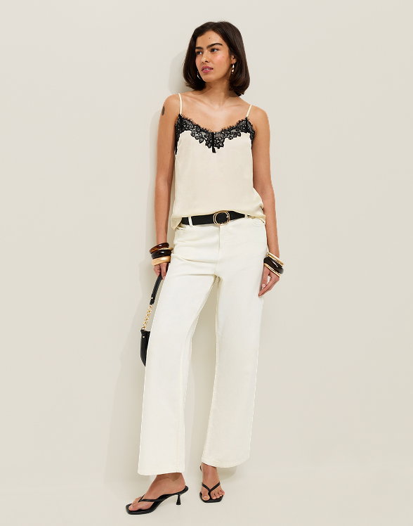 Cream Lace Neck Cami Top