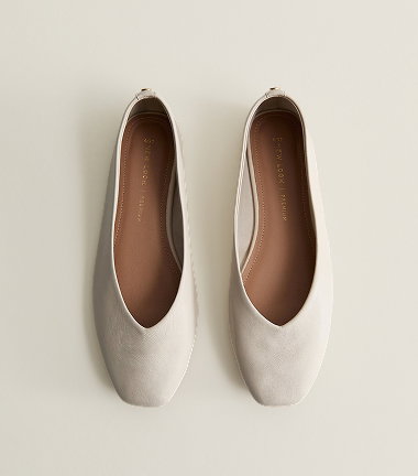 Premium Real Leather Cream High Vamp Ballerina Pumps