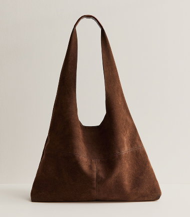 Tan Faux Suede Slouchy Hobo Tote Bag