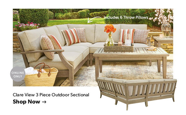 Includes 6 Throw Pillows. Online Only. Click to shop the Clare View 3 Piece Outdoor Sectional