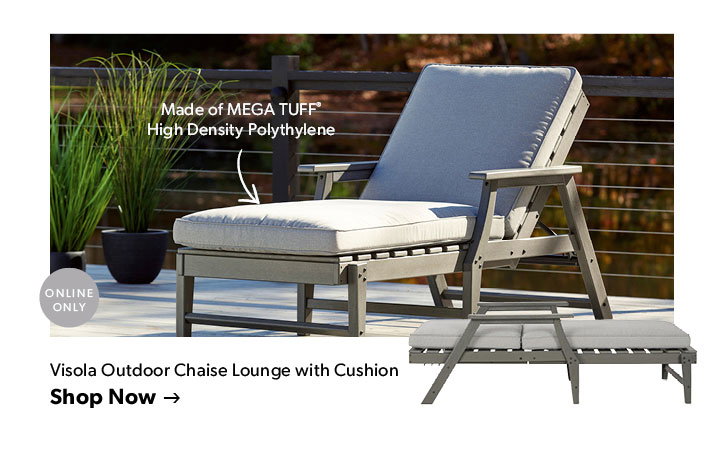 Made of MEGA TUFF High Density Polythylene. Online Only. Click to shop the Visola Outdoor Chaise Lounge with Cushion