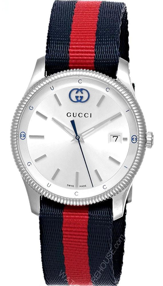 GUCCI G-Timeless Quartz 38MM Silver Dial Nylon Strap Men’s Watch