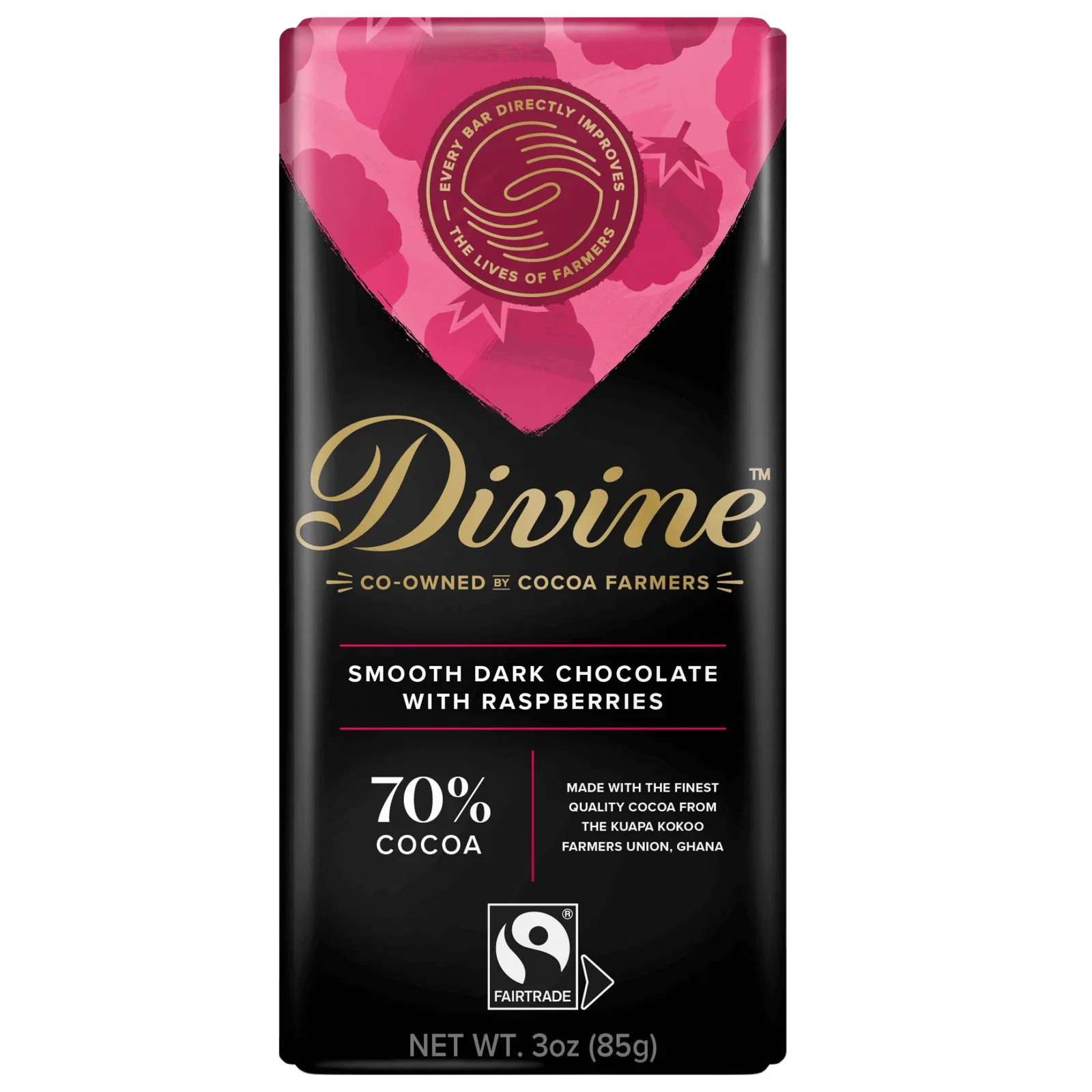 Image of 70% Dark Chocolate with Raspberries Sharing Bar, 3 oz.
