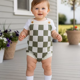 Mint Checkered knitted adjustable sweater infant baby onesies 2601008M