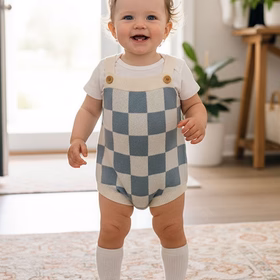 Blue Checkered knitted adjustable sweater infant baby onesies 2601007M