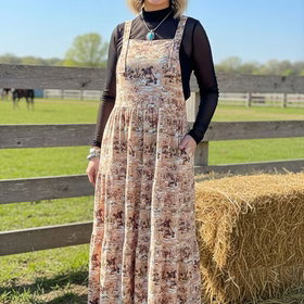 Southern Stitch Western cowboy printed tiered maxi overall women dress XCH17016