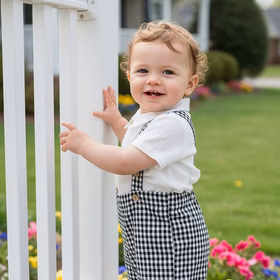 Soft gauze white short sleeve onesie & suspender shorts & bow tie boy's set 2601012M