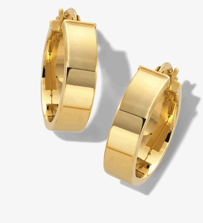 Wide Yellow Gold Hoop Earrings With Polished Finish.