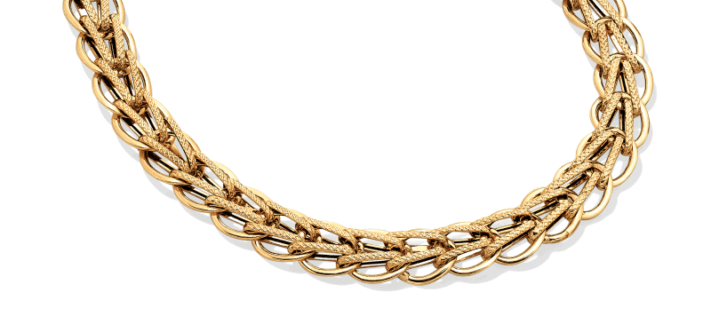 Yellow Gold Multi-Link Chain Necklace With Textured Detailing.