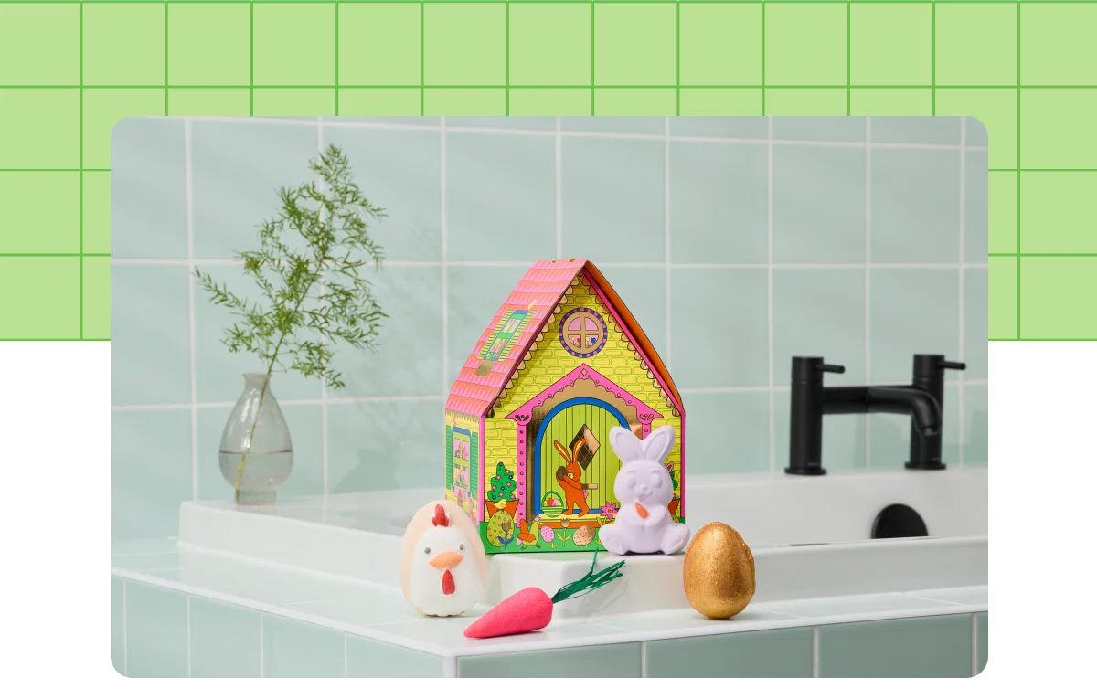 Photo d'un cadeau de la collection Pâques avec des bombes de bain