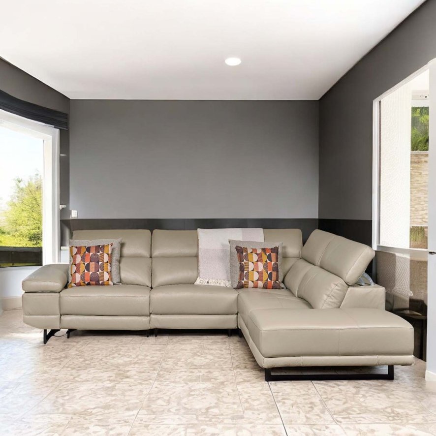 Bruno Power Corner Sofa in Light Grey Leather
