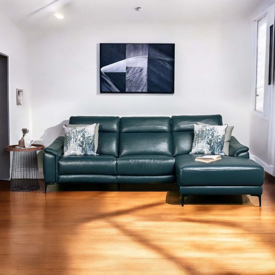 Lincoln Corner Chaise in Navy Blue Leather