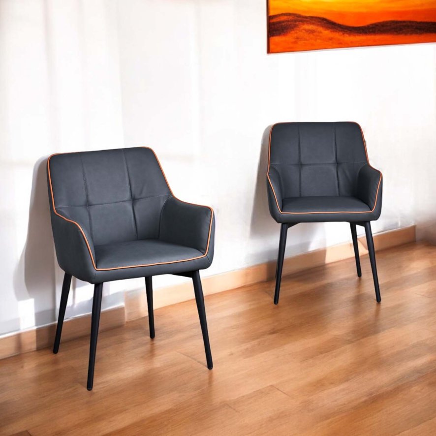 Woodley Iron Grey Dining Chair With Marmalade Piping (Set of 2)