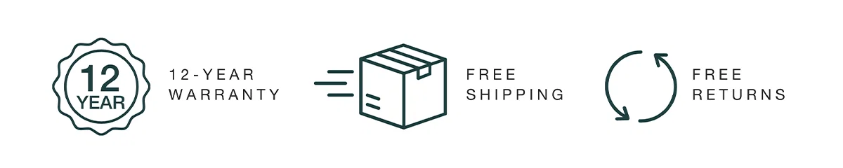 12-year warranty, free shipping and free returns