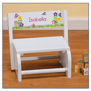 Personalized Children's White Butterfly & Flower Step Stool