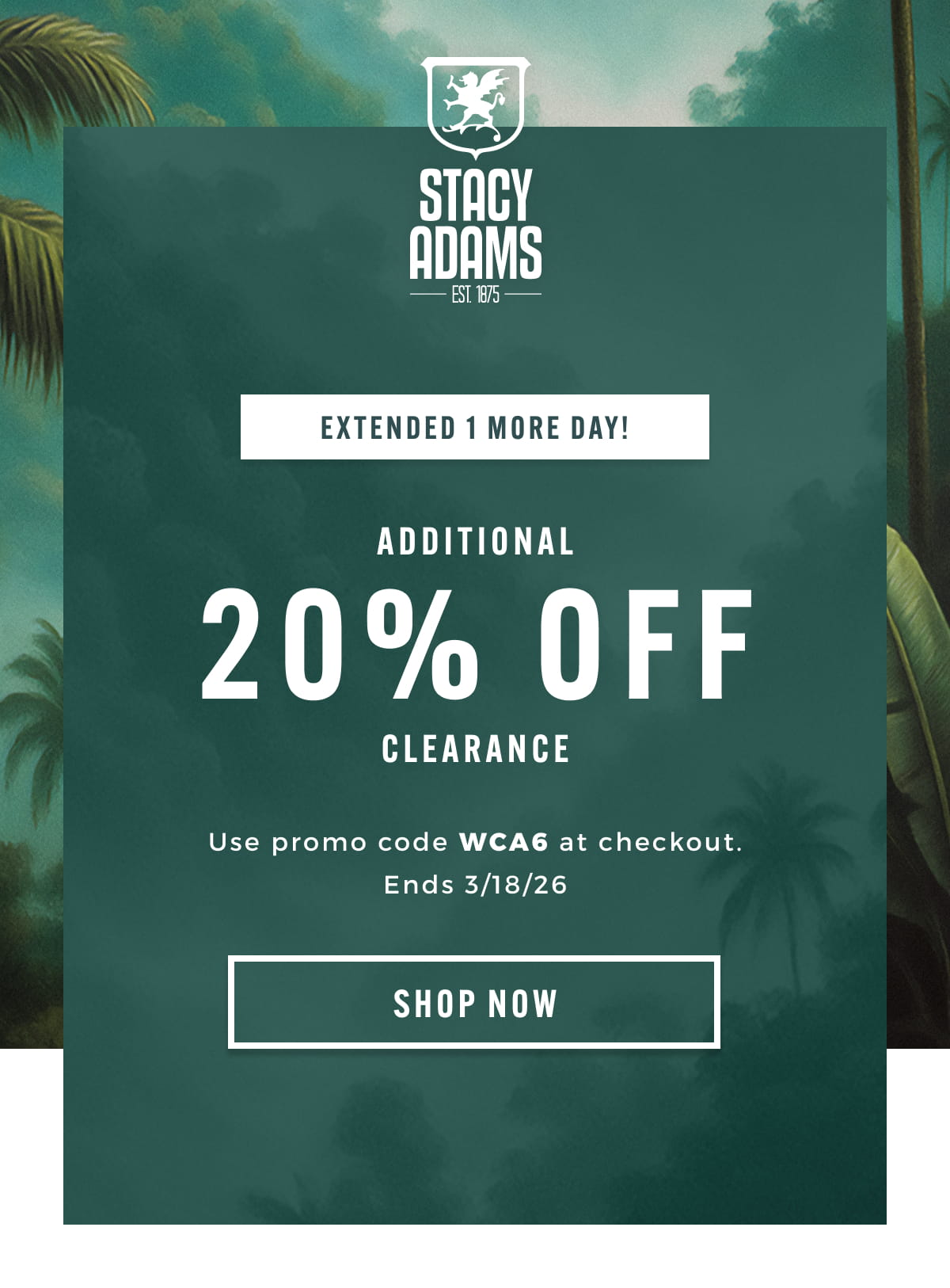 Take an additional 20% off clearance with promo code WCA6. Display images to learn more.