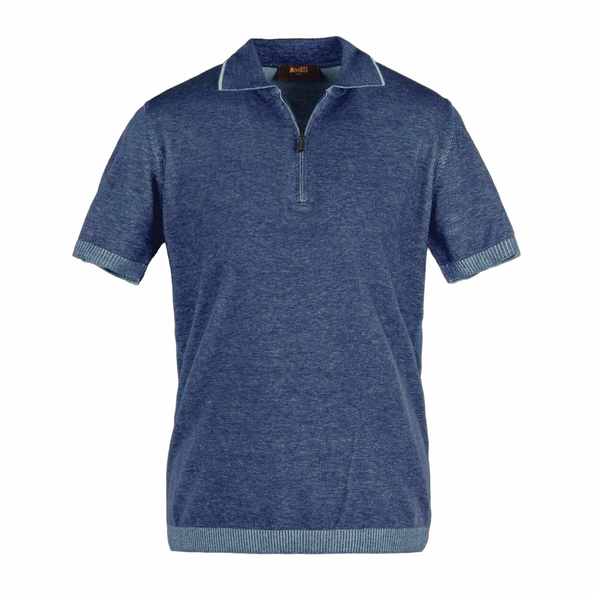 Image of Moorer - Navy Blue 'Coty' Cotton Knit Polo Shirt