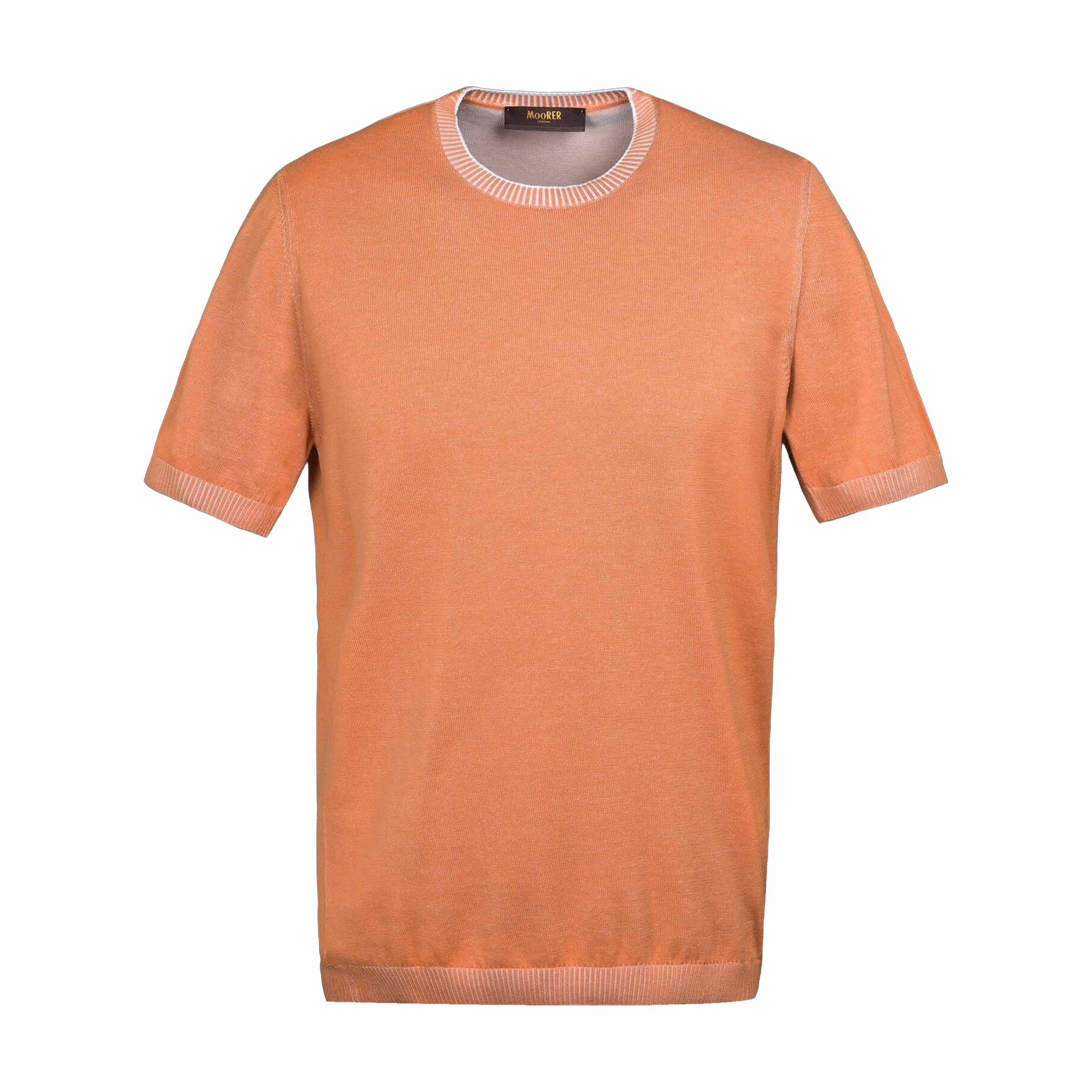 Image of Moorer - Orange 'Jude' Cotton Knitted Tshirt