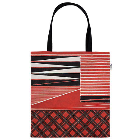 Cotton tote bag with geometric patterns inspired by traditional Hawaiian kapa cloth. - Shop Now.